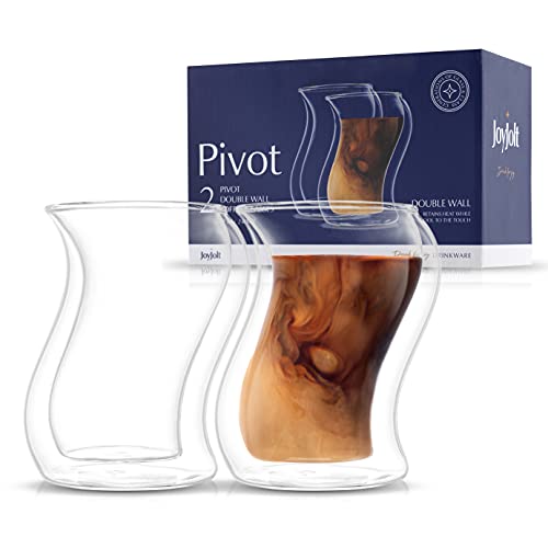 JoyJolt Pivot Double Insulated Cocktail Glasses - Set of 2 Unique 8 oz Double Wall Tumbler - Engaging Optical Effect Double Wall Glass - Suitable for Tea, Cappuccino, Coffee, or Iced Beverages