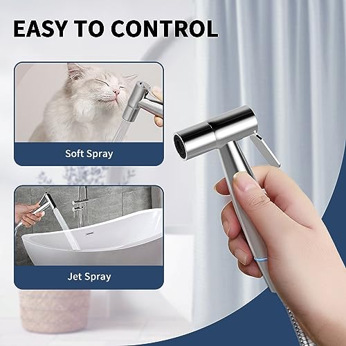 Turlee Handheld Bidet Sprayer for Toilet -Brass T-Valve Adapter. Stainless Steel Jet Sprayer for Toilet Cloth Diaper Sprayer Set. Bidet Attachment with Bidet Hose for Feminine Wash. - Image 5
