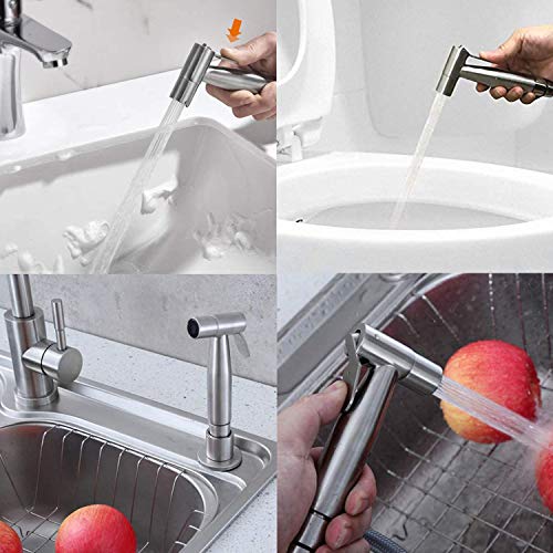 Handheld Bidet Sprayer Kit, Frap Stainless Steel Brushed Nickel Sprayer Toilet Bathroom Shower Head with 59-inch Hose and Wall Bracket Holder 3 Set(Note: linker not T valve Included) - Image 5