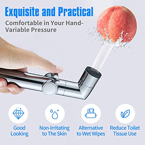 JONKEAN Muslim Shower, Water Pressure Control Toilet Bidet Sprayer, Multi-Function Diaper Sprayer for Toilet, Hand Held Bidet Set Sprayer with Hose, Bracket and T-Valve (Chrome) - Image 4