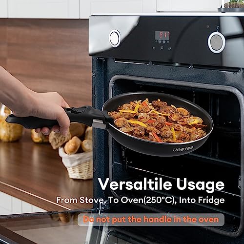 JEETEE Nonstick Pots and Pans Set with Removable/Detackable Handle RV Pots Induction Cookware Stackable Cookware Set for Camping, PFOA Free, Dishwasher/Oven Safe (Black, 10pcs Cookware Set) - Image 6