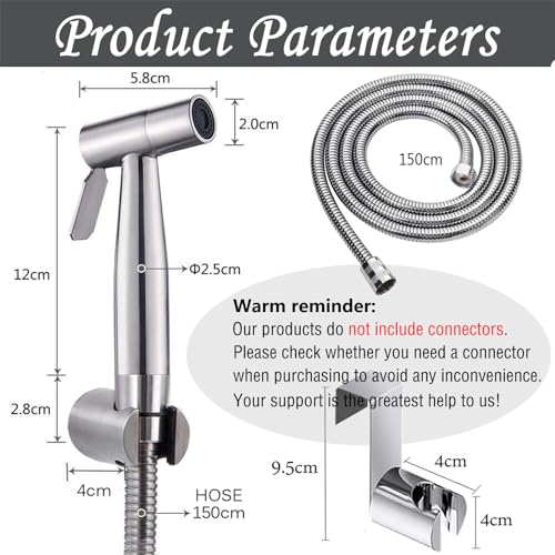 Handheld Bidet Sprayer Kit, Frap Stainless Steel Brushed Nickel Sprayer Toilet Bathroom Shower Head with 59-inch Hose and Wall Bracket Holder 3 Set(Note: linker not T valve Included) - Image 3