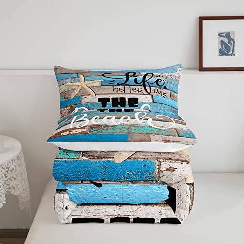 Castle-Fairy-Beach-Life-Comforter-Set-Queen-SizeBlue-Farmhouse-Wooden-Bedding-Set-for-Kids-Boys-Girls-Adults-Room-DecorHawaiian-Ocean-Quilt-Set-Starfish-Sea-Life-Duvet-Insert2-Pillowcases 51HGcpuaAAL