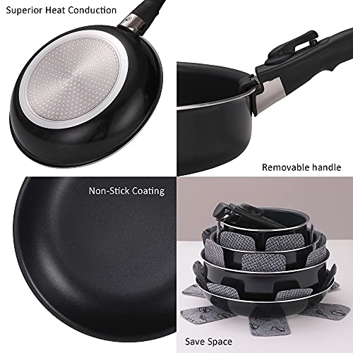 Xeeyaya 16 Pieces Kitchen Removable Handle Cookware Sets, Stackable Pots and Pans Set Nonstick for Induction Gas RVs Camping Space Saving - Image 5