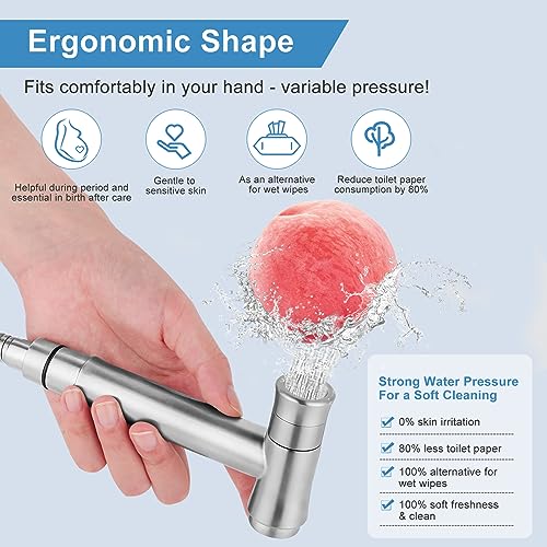 Handheld Bidet Sprayer for Toilet, Adjustable Water Pressure Sprayer with Bidet Hose for Feminine Wash, Baby Cloth Diaper Stainless Steel Bathroom Bidet Sprayer Set,Support Wall or Toilet Mount - Image 6