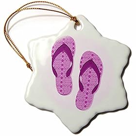 3dRose Purple Flowered Flip Flop Shoe-Snowflake Ornament, Porcelain, 3-inch (ORN_111561_1) 51Mpr6HA34L. SS280