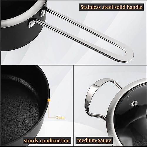 Stainless Steel Cookware Set, Black 6-Piece Pot Set, Kitchen Cookware Sets with Glass Lids, Stay-Cool Handle, Oven Safe, Works with Induction, Electric and Gas Cooktops - Image 5