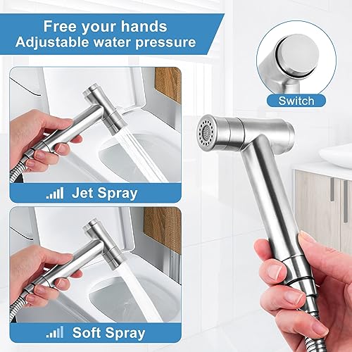 Handheld Bidet Sprayer for Toilet, Adjustable Water Pressure Sprayer with Bidet Hose for Feminine Wash, Baby Cloth Diaper Stainless Steel Bathroom Bidet Sprayer Set,Support Wall or Toilet Mount - Image 7