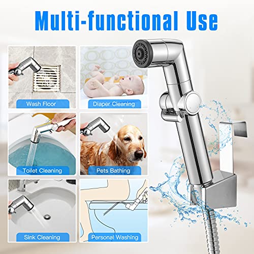 JONKEAN Muslim Shower, Water Pressure Control Toilet Bidet Sprayer, Multi-Function Diaper Sprayer for Toilet, Hand Held Bidet Set Sprayer with Hose, Bracket and T-Valve (Chrome) - Image 6