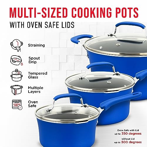 Cookware Set – 23 Piece –Blue Multi-Sized Cooking Pots with Lids, Skillet Fry Pans and Bakeware – Reinforced Pressed Aluminum Metal - Suitable for Gas, Electric, Ceramic and Induction by BAKKEN Swiss - Image 4