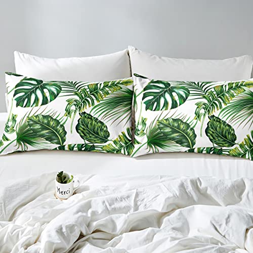 Erosebridal-Palm-Leaves-Comforter-Cover-Monstera-Banana-Leaves-Duvet-Cover-Hawaiian-Tropical-Leaves-Bedding-Set-Green-Leaves-Branches-Quilt-Cover-for-Men-Women-White-3-Pcs-Queen-Size