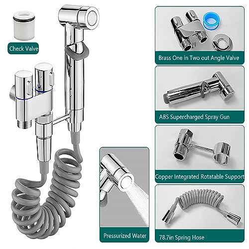 1-In-2-Out Dual Control Valve, Hand Held Bidet Sprayer for Toilet,Mini Toilet Faucet Sprayer Kit Butt Washer,Hand Shower Bidet Attachment for Washing Machine and Toilet (Silver) - Image 4