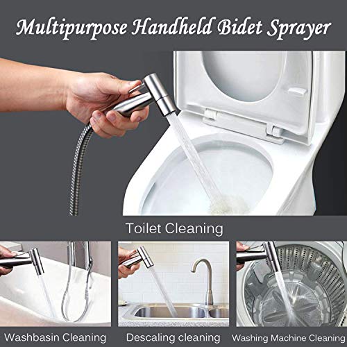 Handheld Bidet Sprayer Kit, Frap Stainless Steel Brushed Nickel Sprayer Toilet Bathroom Shower Head with 59-inch Hose and Wall Bracket Holder 3 Set(Note: linker not T valve Included) - Image 4