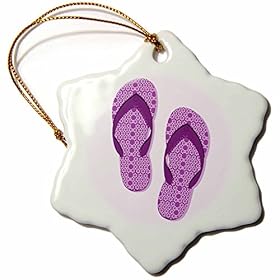 3dRose Purple Flowered Flip Flop Shoe-Snowflake Ornament, Porcelain, 3-inch (ORN_111561_1) 51b3VeoTvHL. SS280