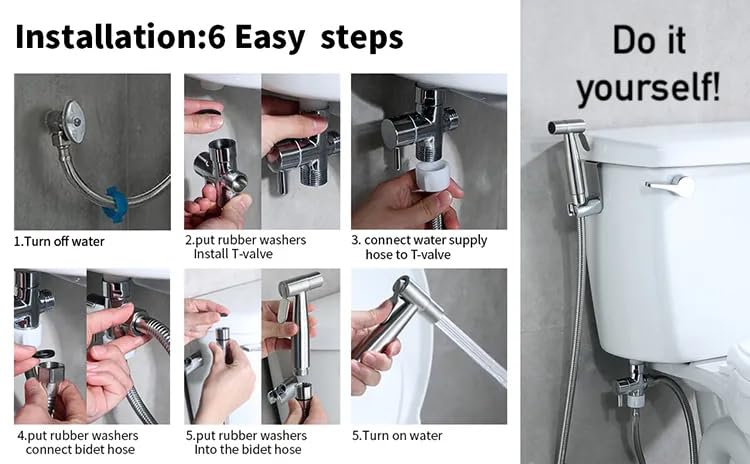 Handheld Bidet Sprayer for Toilet. Full Set. Adjustable Water Pressure. Suitable for Baby Cloth Diaper and Feminine Wash, Brushed Nickel. Toilet Bidet Sprayer. Most hygienic Way for self-Cleaning. - Image 7