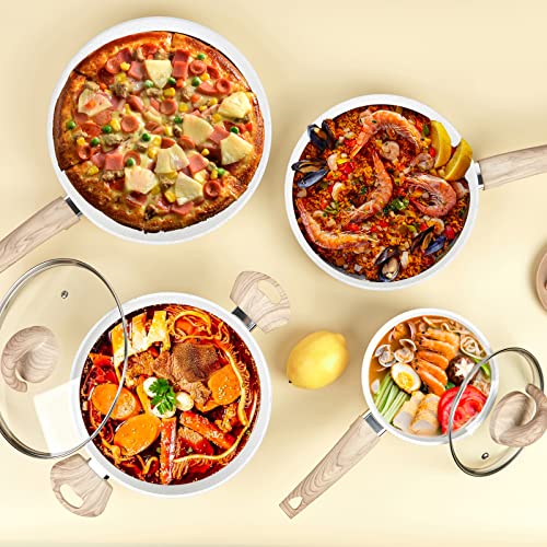 Vkoocy White Pots and Pans Set Non Stick, Ceramic Cookware Set Kitchen Cooking Sets Induction Granite Pot and Pan w/Frying Pans, Saucepans, Casserole, Non-Toxic, PTFE/PFOA/PFOS-Free - Image 7