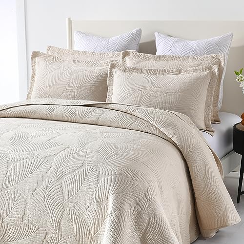 mixinni-Beige-Tropical-Palm-Tree-King-Size-Quilt-Set-Soft-Cotton-Bedspread-Coverlet-Bed-Cover-King-Size 51eBKS65UpL
