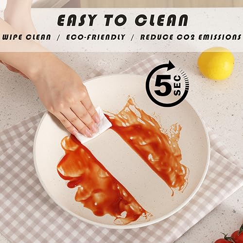 Vkoocy White Pots and Pans Set Non Stick, Ceramic Cookware Set Kitchen Cooking Sets Induction Granite Pot and Pan w/Frying Pans, Saucepans, Casserole, Non-Toxic, PTFE/PFOA/PFOS-Free - Image 6