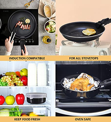 Xeeyaya 16 Pieces Kitchen Removable Handle Cookware Sets, Stackable Pots and Pans Set Nonstick for Induction Gas RVs Camping Space Saving - Image 6