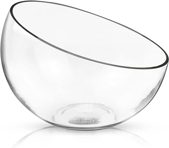 Royal Imports Clear Glass Slant Cut Tilted Angled Bubble Ball Decorative Serving Bowl For Buffet Centerpiece, Plant Terrarium, Flower Vase, Snack Salad fruit Candy Dish