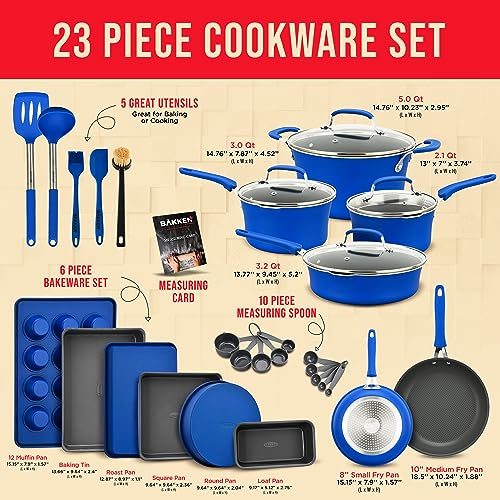 Cookware Set – 23 Piece –Blue Multi-Sized Cooking Pots with Lids, Skillet Fry Pans and Bakeware – Reinforced Pressed Aluminum Metal - Suitable for Gas, Electric, Ceramic and Induction by BAKKEN Swiss - Image 3