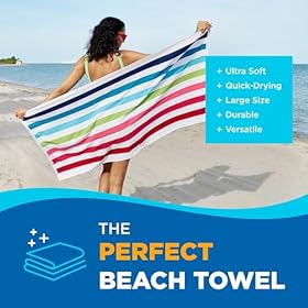 Ben Kaufman Cabana Stripe Beach & Pool Towel - Large Cotton Terry Beach Towel - Soft & Absorbant - Assorted Colors - 30" x 60" - 6 Pack 51jnBPp2vRL. SS280