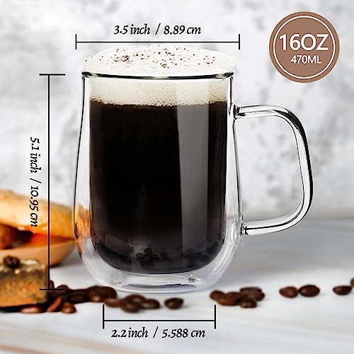 Comfome Clear Coffee Mug 16 OZ, Double Borosilicate Glass Coffee Cups Set of 4 with Spoons,Insulated Glass Coffee Mug for Hot Beverages - Image 8