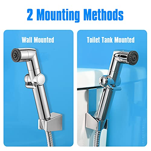 JONKEAN Muslim Shower, Water Pressure Control Toilet Bidet Sprayer, Multi-Function Diaper Sprayer for Toilet, Hand Held Bidet Set Sprayer with Hose, Bracket and T-Valve (Chrome) - Image 7