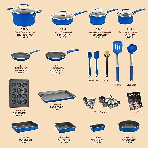 Cookware Set – 23 Piece –Blue Multi-Sized Cooking Pots with Lids, Skillet Fry Pans and Bakeware – Reinforced Pressed Aluminum Metal - Suitable for Gas, Electric, Ceramic and Induction by BAKKEN Swiss - Image 7