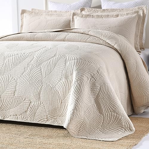 mixinni-Beige-Tropical-Palm-Tree-King-Size-Quilt-Set-Soft-Cotton-Bedspread-Coverlet-Bed-Cover-King-Size 61IDAg8JXrL