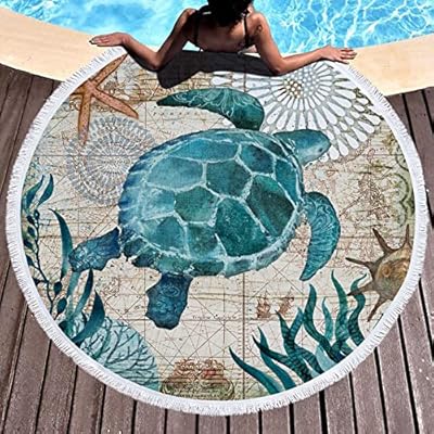 IcosaMro Round Beach Towel Turtle Microfiber Beach Blanket Blue Ocean Sea Turtle Large Roundie Lightweight Beach Towel for Kids Women Men Boy Girl, 59 Inches, Blue 61t9WKMldjL. SS400