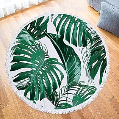 IcosaMro Round Beach Towel Tropical Microfiber Beach Blanket Palm Leaves Large Roundie Lightweight Beach Towel for Kids Women Men Boy Girl, 59 Inches, Green