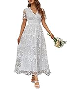 Miessial Women's V-Neck Lace Floral Long Dress Embroidery Cocktail Wedding Guest Boho Maxi Dress
