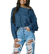 Miessial Women's Loose Cable Knit One Shoulder Long Sleeve Sweater Batwing Sleeve Casual Oversize...