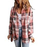 KINLONSAIR Womens Casual Flannel Plaid Shirts Oversized Lightweight Fall Shirt Coat Long Sleeve B...