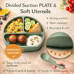 SPY KIDS® Silicone Baby Feeding Set | Suction Plate + Soft Spoon, Fork & Adjustable Bib | Baby-Led Weaning Starter Kit | 100% BPA-Free Food Grade | Microwave, Freezer & Dishwasher Safe | 6+ Months