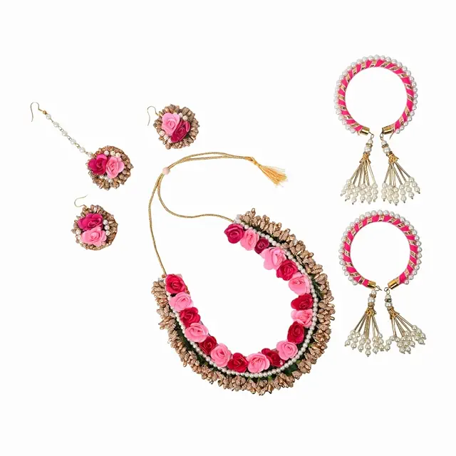 Artificial Flower Jewellery Designer Set for Women & Girls Mehandi|Haldi|Bridal|Baby Shower|Marriage