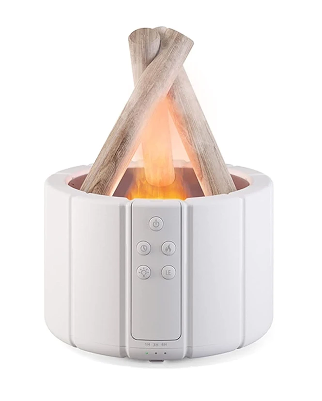 Bonfire Shape Aromatherapy Humidifier Diffuser for Home (with Multi-Colour LED, 8 Inches Long, 250ml Tank) - White