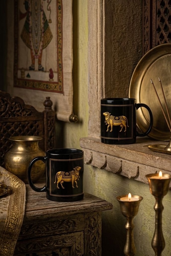 Aurum Nandini Black Mug – Set of 2 Premium Ceramic Coffee Mugs (11 oz Each)