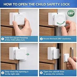 SPY KIDS® Child Safety Cabinet Locks 4 Pack | Baby Proofing Flat Latch | No Drill Strong 3M Adhesive | Childproof Drawer, Fridge, Cupboard, Wardrobe & Closet | Toddler Proof | Easy Install