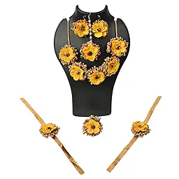 Artificial Flower Jewellery Designer Set for Women & Girls Mehandi|Haldi|Bridal|Baby Shower|Marriage