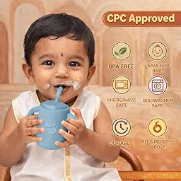 SPY KIDS® Silicone Baby Sippy Cup with Soft Straw & Lid | 3-in-1 Training Cup for Baby-Led Weaning | Leak-Proof, BPA-Free, Dishwasher Safe | Bottle to Cup Transition | Infants & Toddlers 6 Months+