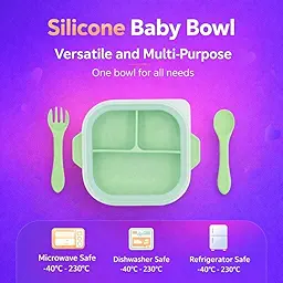 SPY KIDS® Silicone Baby Feeding Set | Suction Bowl with Lid + 3-Section Divided Plate + Soft Spoon & Fork | Baby-Led Weaning Toddler Tableware | BPA-Free, Microwave & Dishwasher Safe | 6–36 Months