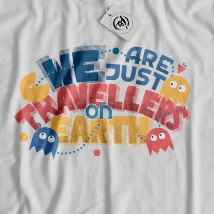 We Are Just Travellers on Earth T-Shirt – Pac-Man Inspired