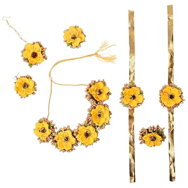 Artificial Flower Jewellery Designer Set for Women & Girls Mehandi|Haldi|Bridal|Baby Shower|Marriage