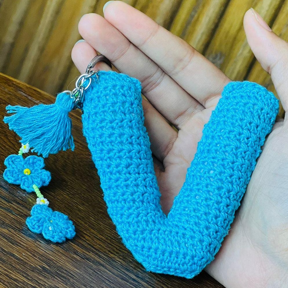 Buy Handmade Crochet Alphabet Keychain – Letter “V” with Floral