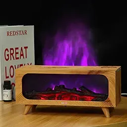 Flame Fireplace Aromatherapy Humidifier for Home | Ultrasonic Essential Oil Aroma Diffuser with Multi-Colour LED (10 x 4 x 3.5 Inches, 150ml Tank) (Wood Color)