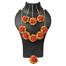 Artificial Flower Jewellery Designer Set for Women & Girls Mehandi|Haldi|Bridal|Baby Shower|Marriage