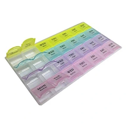 Pill Organizer Medicine Box, 28 Shelf, 7 Days Marking, Multicolor