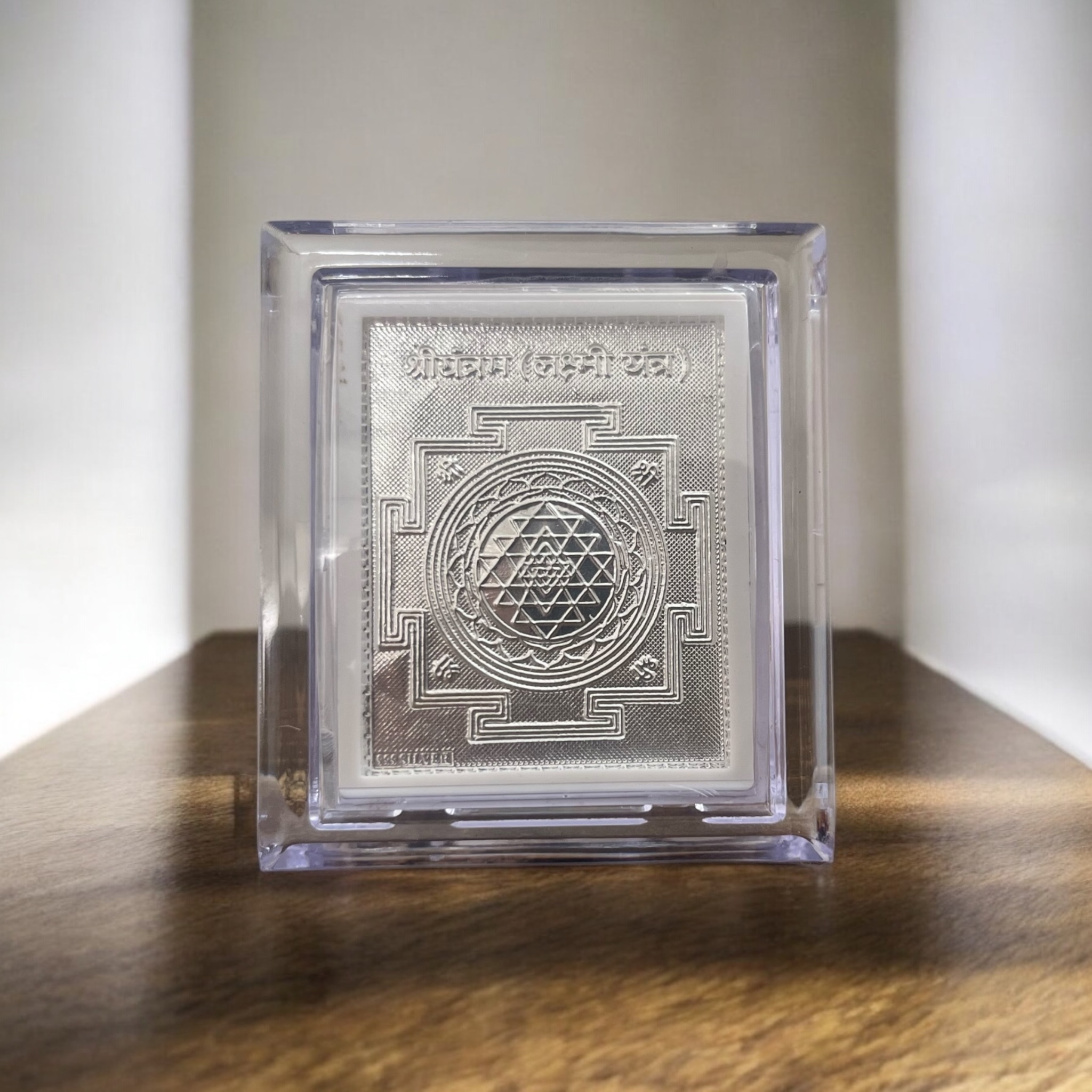 SILVERX925 Plata pura (99% pura) Shree Mahalaxmi Yantra para la suerte y Shree Mahalaxmi Yantra_ZH649, Plata, Zafiro sintético